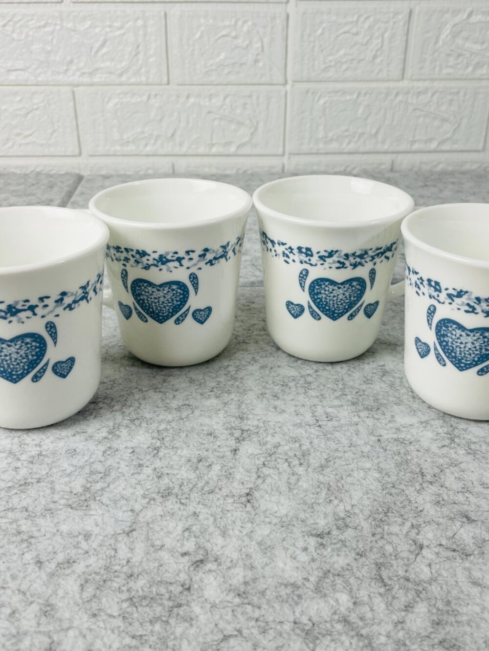 Vintage Corning USA Blue Heart Milk Glass Flared Coffee Mugs Set of 4 - Picture 6 of 9